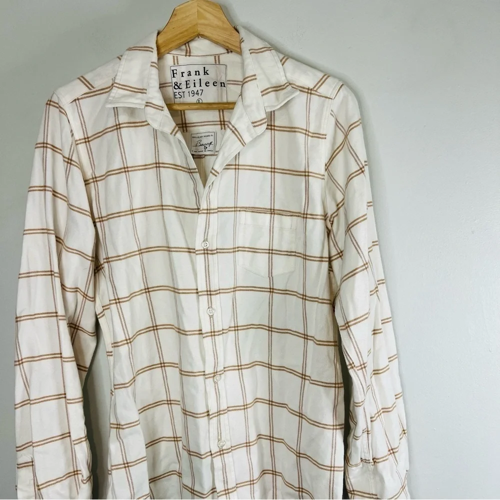 Frank & Eileen Barry woven button up camel windowpane size large - Picture 2 of 11